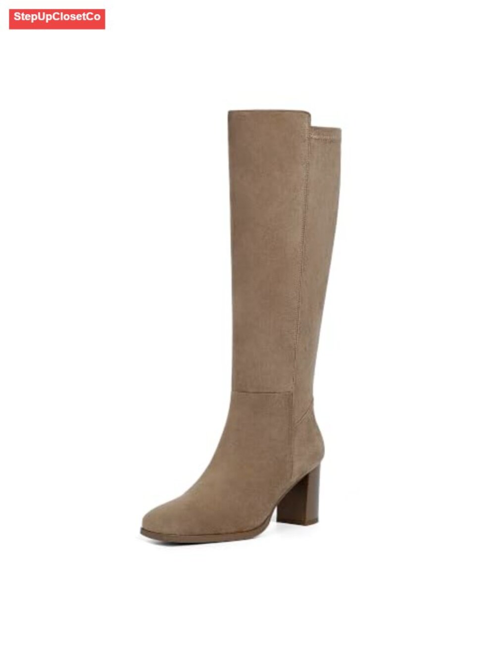 Stretchy Knee High Boots for Women Square Toe Chunky Block Heel Faux Suede